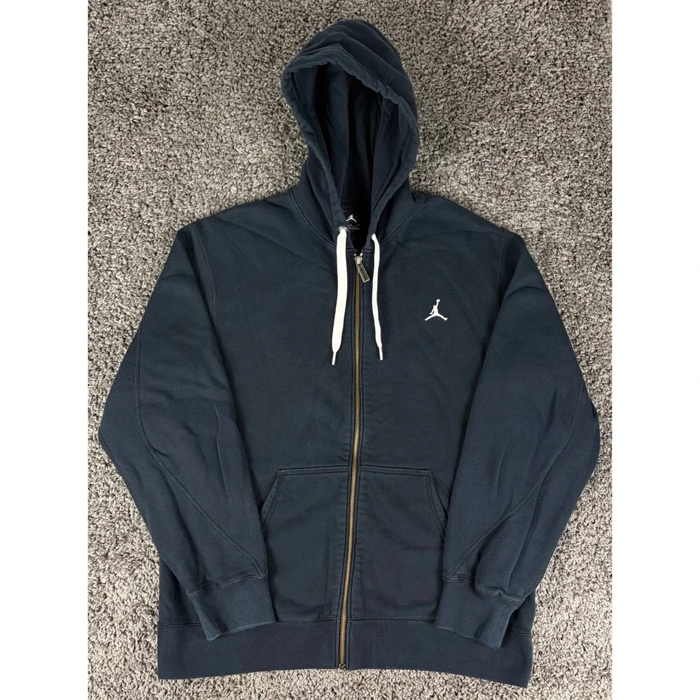 Jordan Mens Full Zip Hoodie Black Jumpman Fleece Sweatshirt Large RN56323